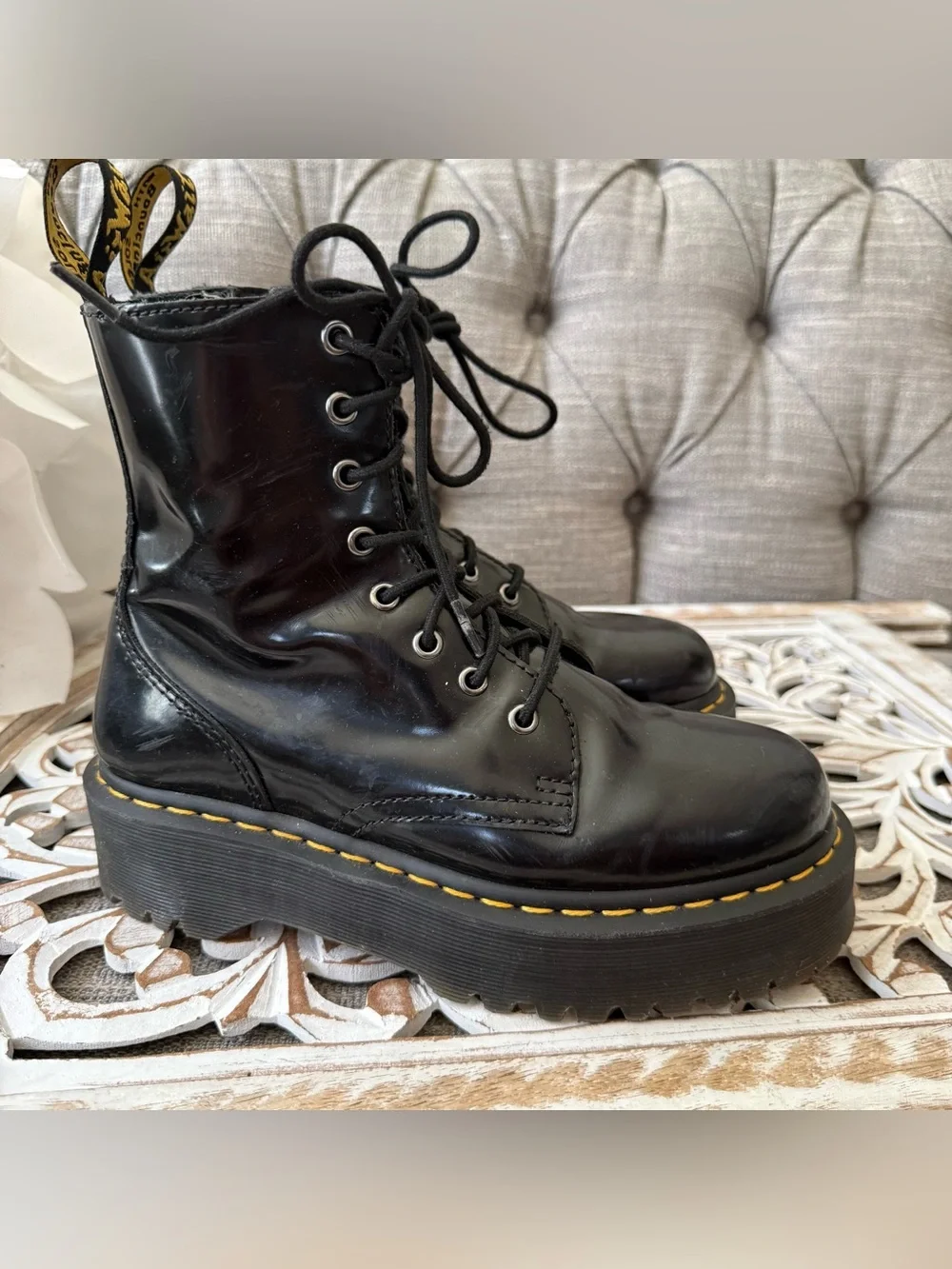 Dr. Martens Jadon Black Patent Platform Lace-Up Boots Men’s 7 Women’s 8